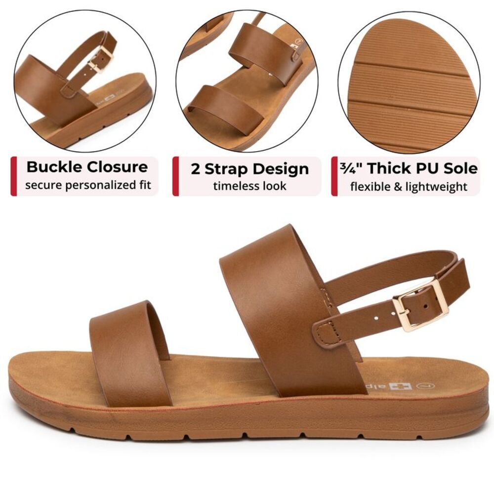 Alpine Swiss Beth Womens Flat Sandals Two Strap Buckle Slides Comfortable Summer - Picture 2 of 7